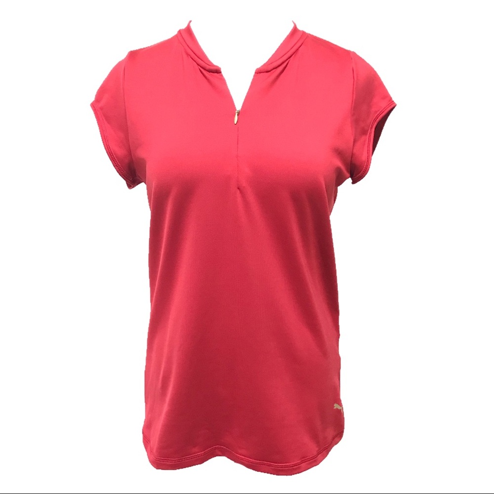 Puma Top L Red Stretch Gym Short Sleeve Half Zip